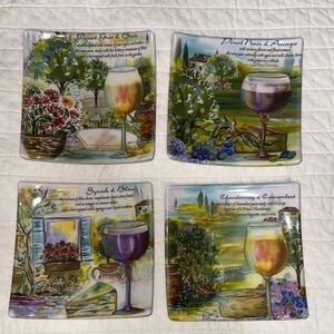 Vibrant Wine-Themed Decorative Plates Set5.5" square
